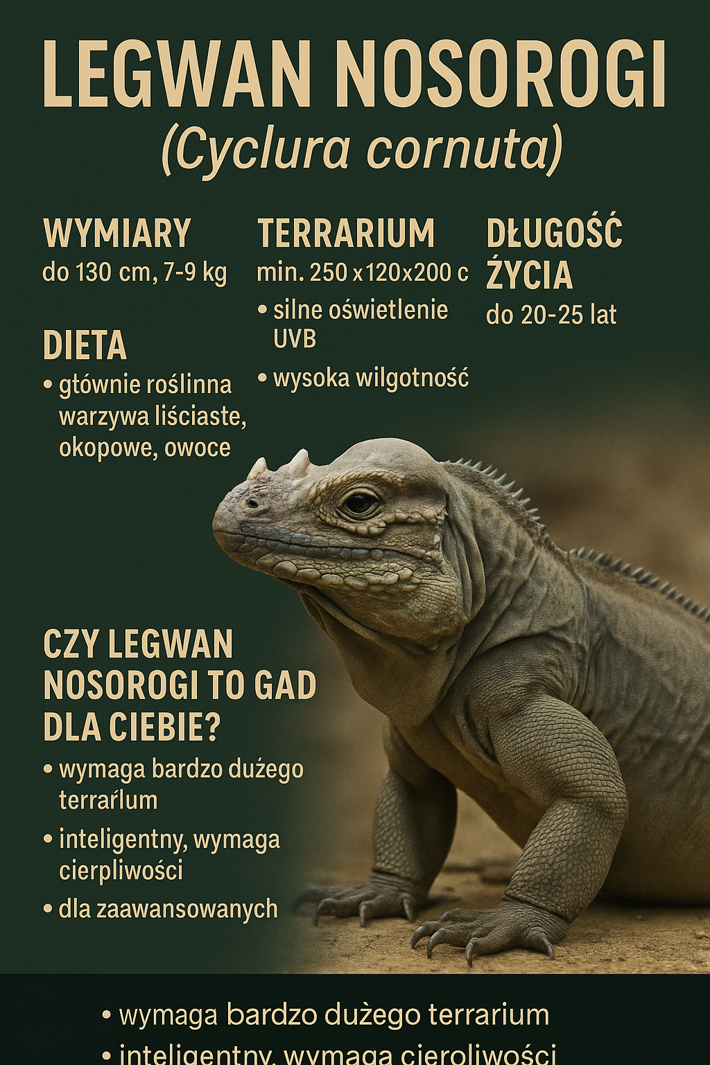 Legwan nosorogi w terrarium – wymagania, pielęgnacja i długość życia